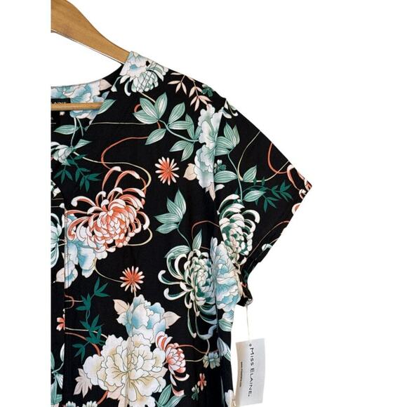 Miss Elaine Women Floral Short-Sleeve Retro Housecoat Snap Robe Sz XL Black NWT - Picture 4 of 9